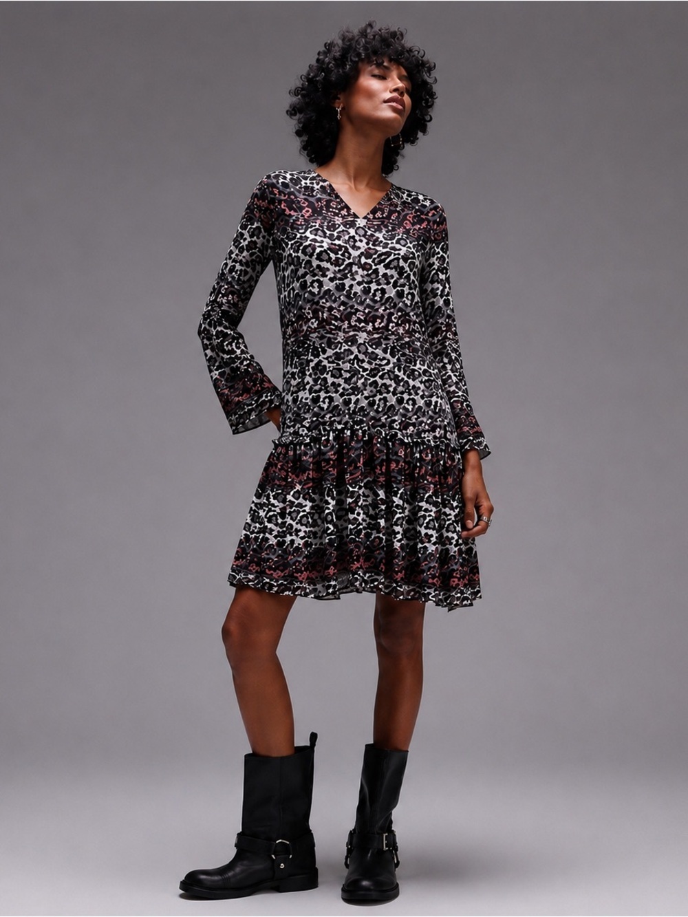 AllSaints Alia Juba Silk Leopard Print Tiered
Mini Dress Small